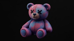 Stylized Old Patchy Colorful Sad Teddy Bear with X Eyes