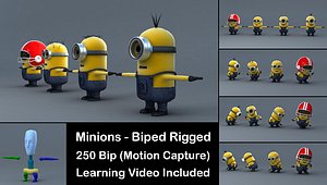 4 Minions 3D Models with Biped and Learning Video