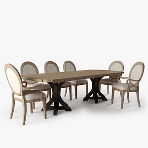 Corsica Rectangle Pedestal Dining Table Oval Back Arm Chair
