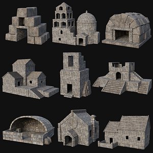STONE BUILDING CONSTRUCTION HOUSE TEMPLE ANCIENT RUIN COLLECTION model