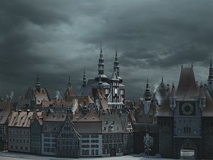 old european town winter model