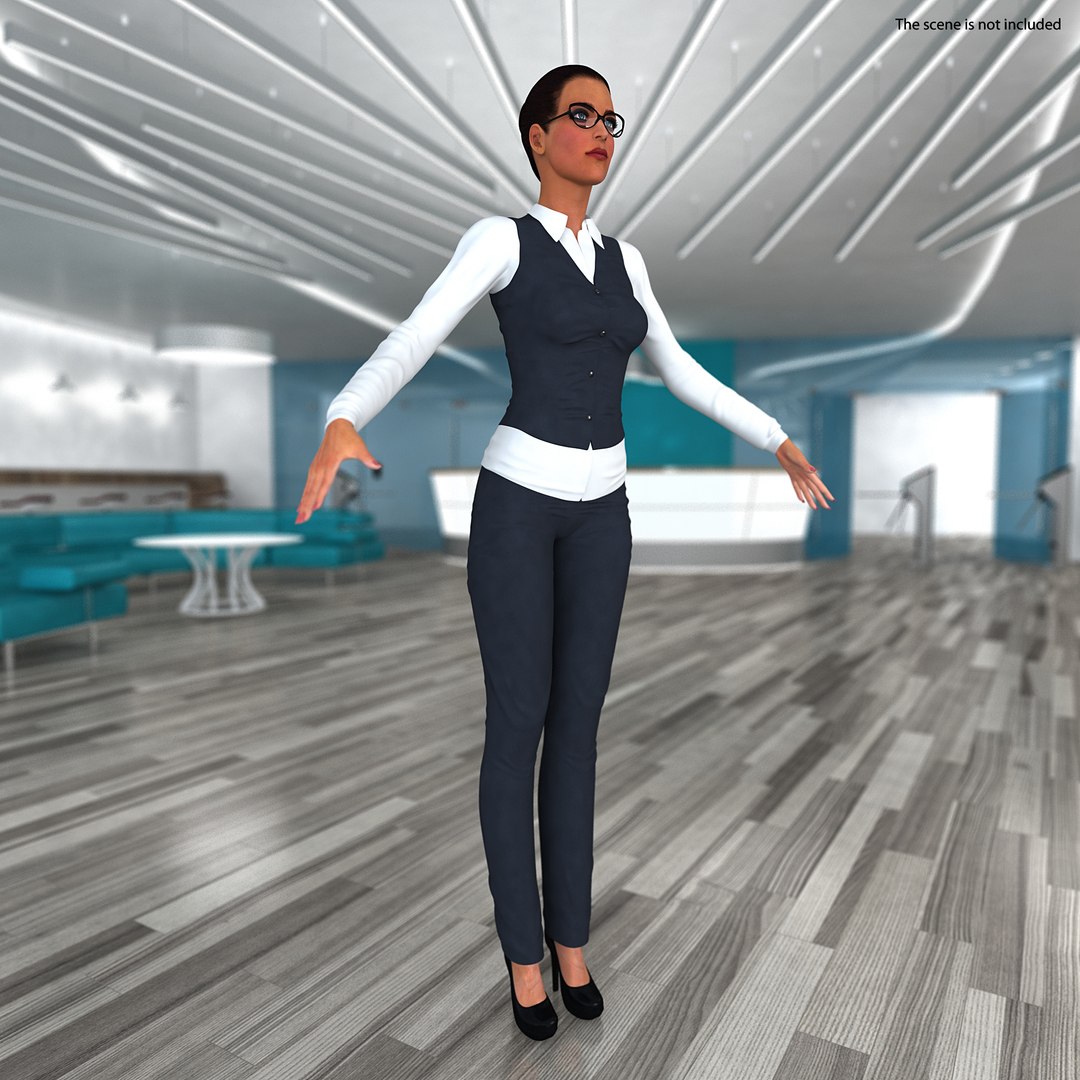 Business Woman T-Pose 3D model preview