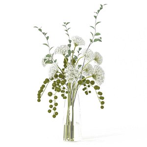 Diane James White Allium And Beech Branches in Tall Glass Vase