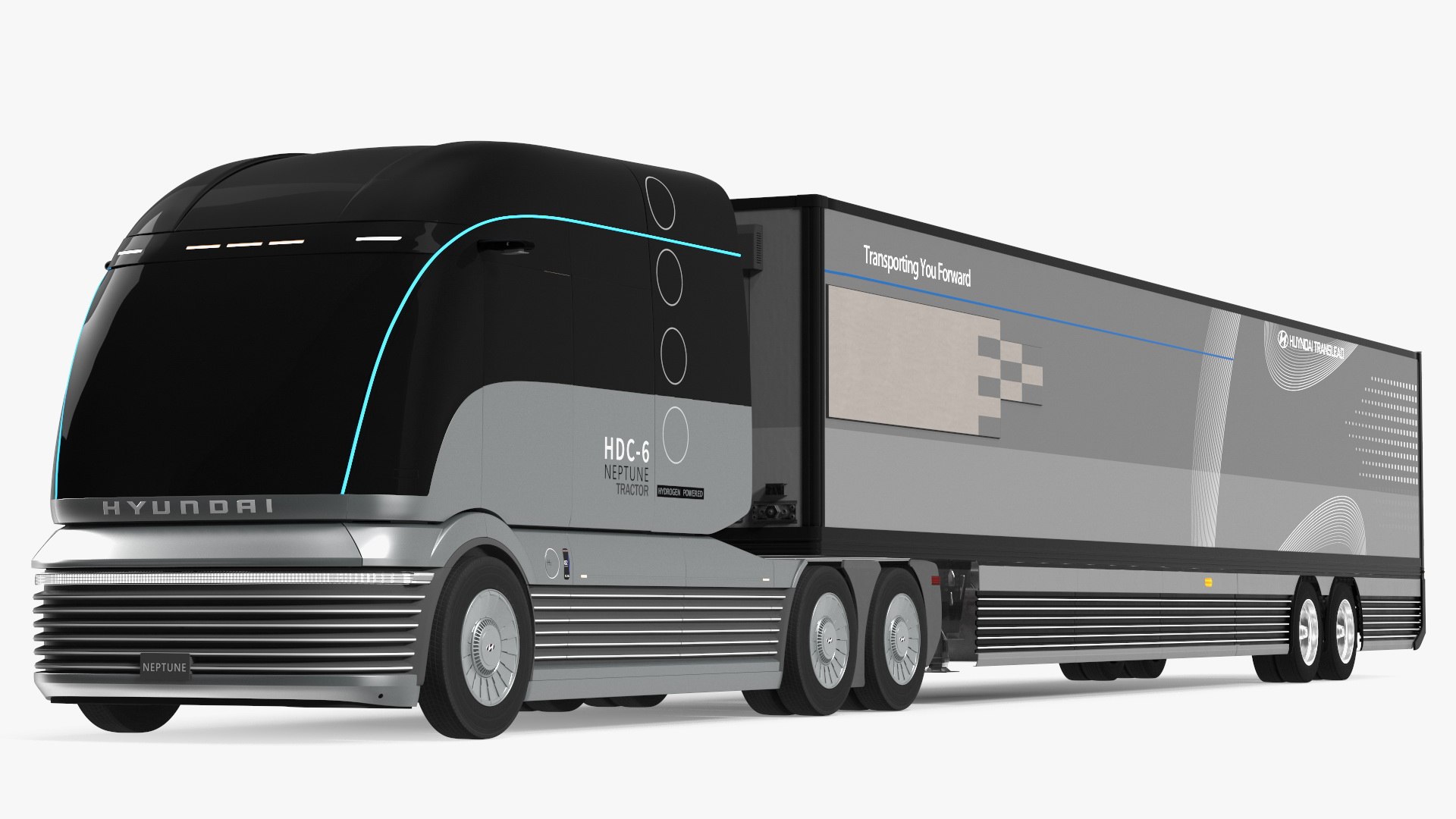 Hyundai HDC-6 Hydrogen Tractor and Trailer Rigged 3D model preview