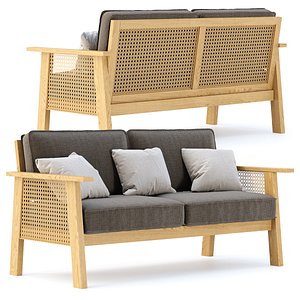 Jack wooden rattan loveseat