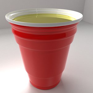 Red Plastic Cup with Full Liquid 3D