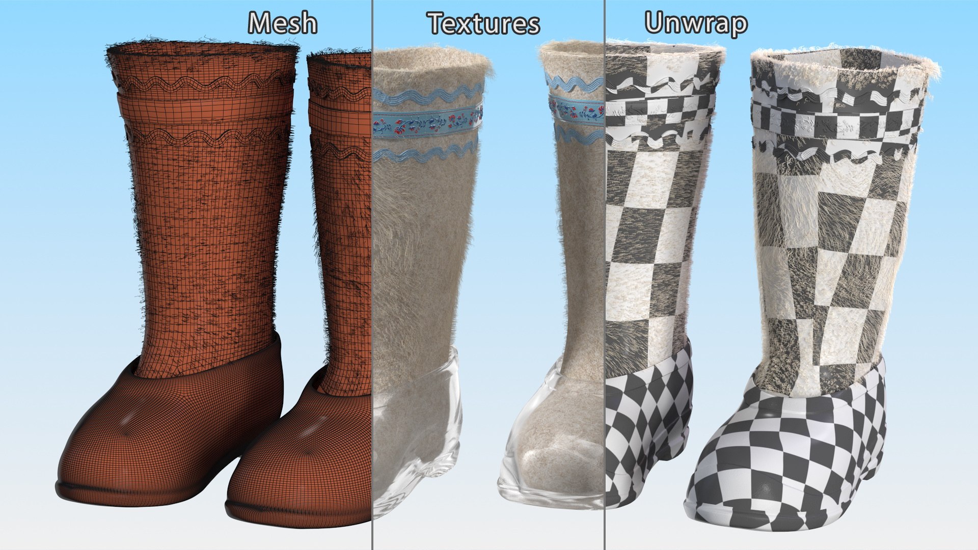 Warm Felt Boots Fur Collection 3D model https://p.turbosquid.com/ts-thumb/GI/QVPMub/Sp/warmfeltbootsfurcollection3dmodel023/jpg/1669247524/1920x1080/fit_q87/eabb71f95e6714f4c3cd91adb2e71408359b6a9e/warmfeltbootsfurcollection3dmodel023.jpg