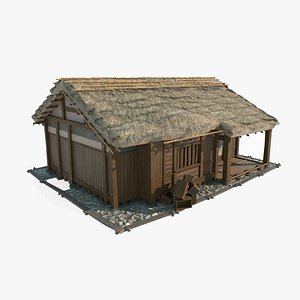 3D Asian ancient architecture thatched hut model