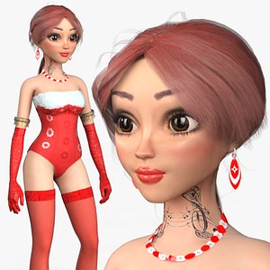 Cartoon 3D Rigged Cristmas Cute Girl Character Model 3D model
