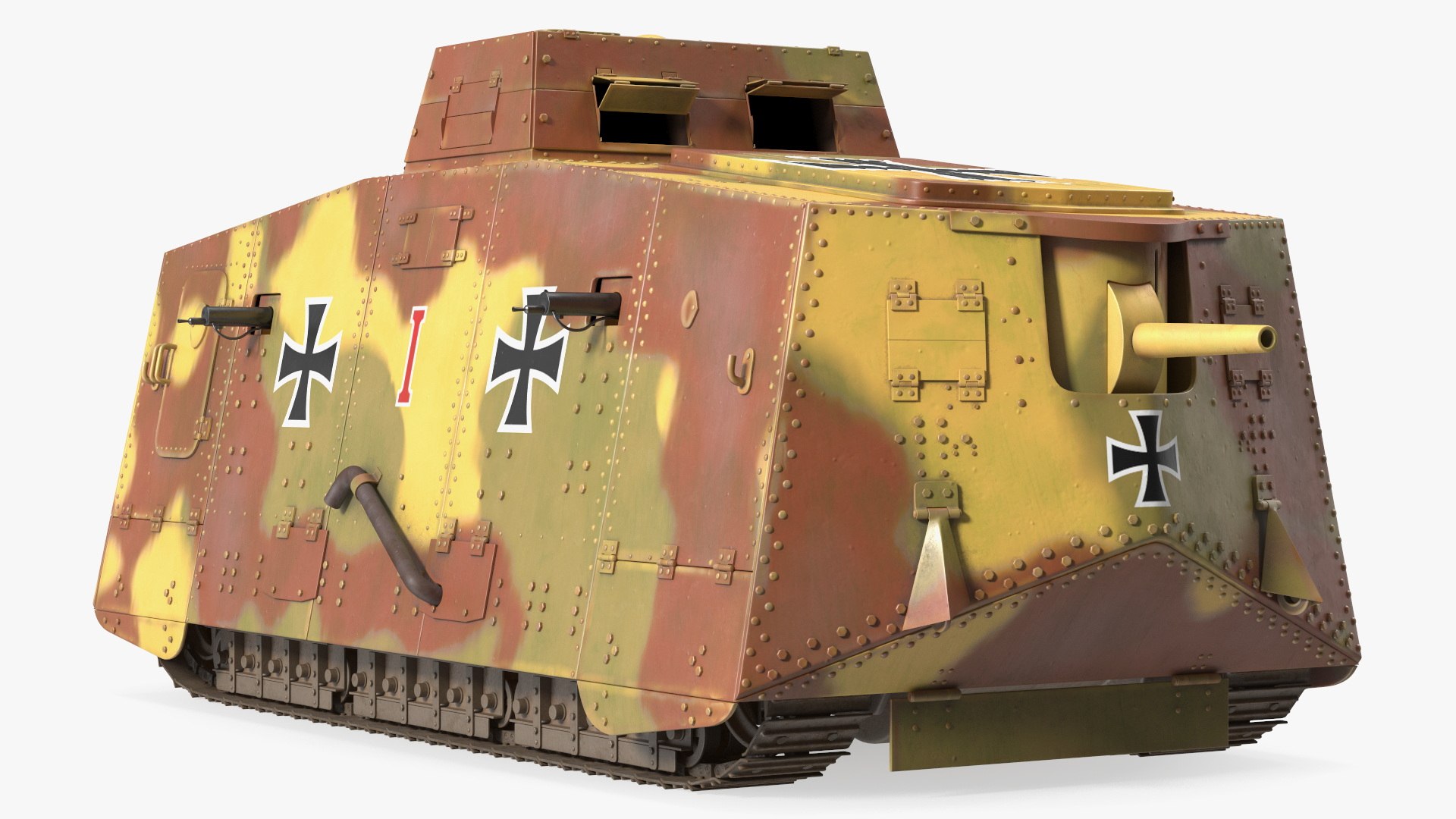 A7V Sturmpanzerwagen Tank Camo Rigged 3D model preview
