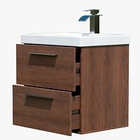Modern Wooden Bathroom Vanity Cabinet with Ceramic Sink and Faucet