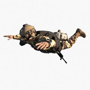 3D Turkish Army Paratrooper Special Forces Freefall Pose 3D Model with Full Gear and Rifle
