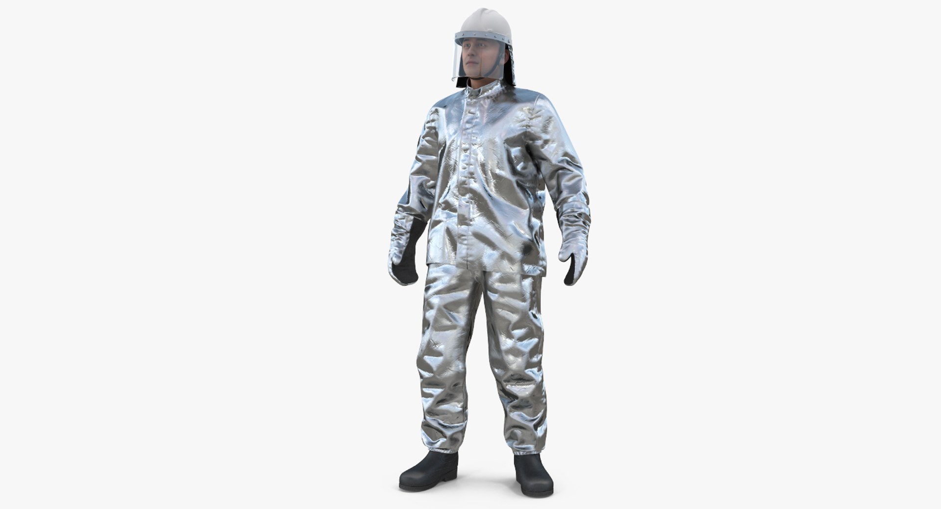 Firefighter Wearing Aluminum Fire Resistant Suit 3D Model 3D model preview