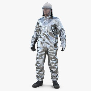 Firefighter Wearing Aluminum Fire Resistant Suit 3D Model