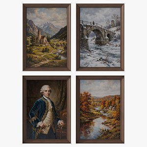 4 Classic Oil Paintings with wooden Frames