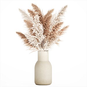 3D White Bouquet Dried Flowers With Branches Pampas 547