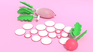 3D Cartoon Red Radish and Slice