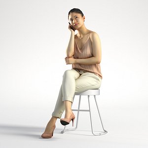 People Woman Asian Lena 001  Business Sitting with Phone Low poly