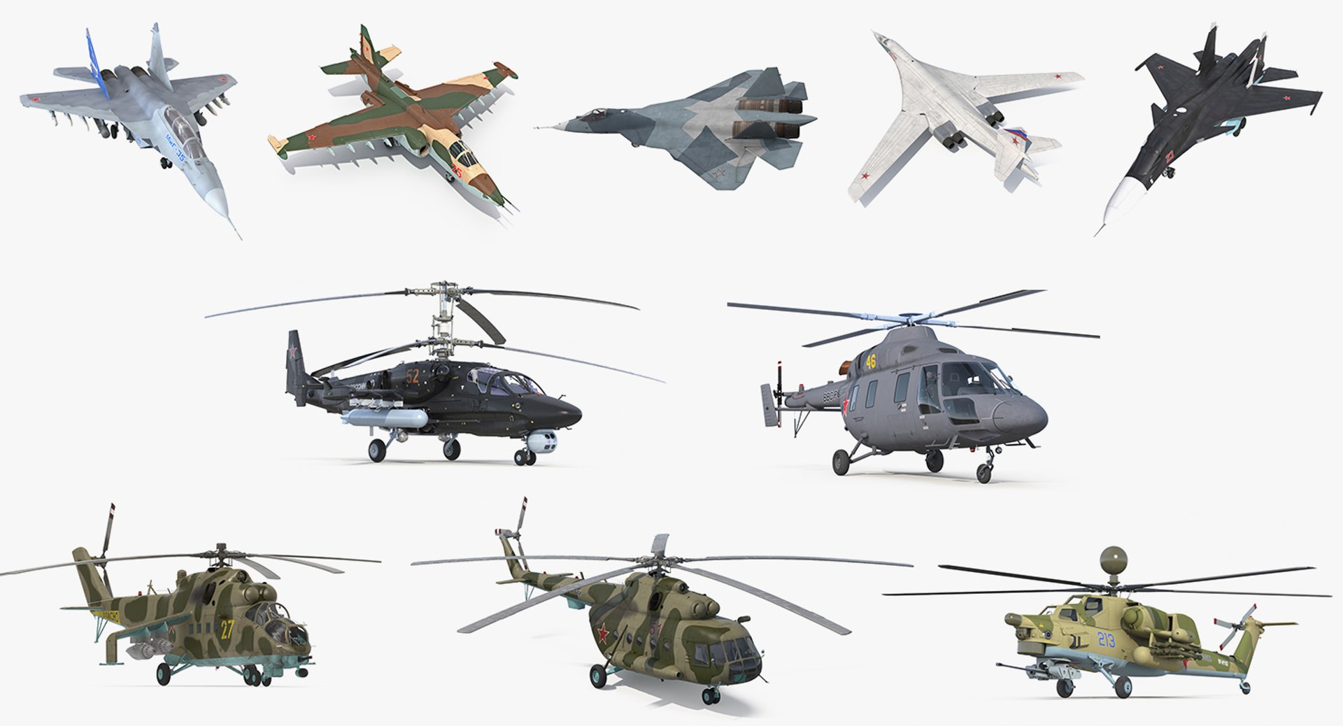 3D russian military aircrafts 2 https://p.turbosquid.com/ts-thumb/GK/puTqn5/iamY60X8/russianmilitaryaircraftscollection23dmodel002/jpg/1556521915/1920x1080/fit_q87/7aaf2245ba84ada3b9072b11d602d616c8f624f8/russianmilitaryaircraftscollection23dmodel002.jpg