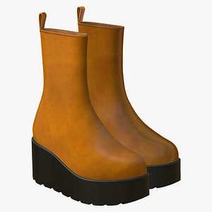 Leather Boots Women Yellow 3D