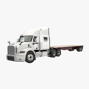 3D model Generic Semi Truck with Flatbed Trailer