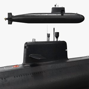 Modern Diesel-Electric Submarine Black Rigged for Cinema 4D