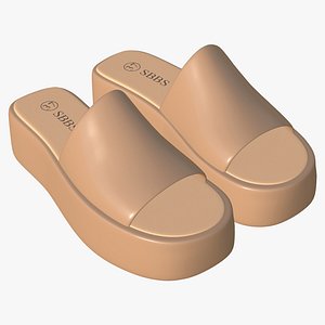 3D model Cream Leather Slide Sandals Womens