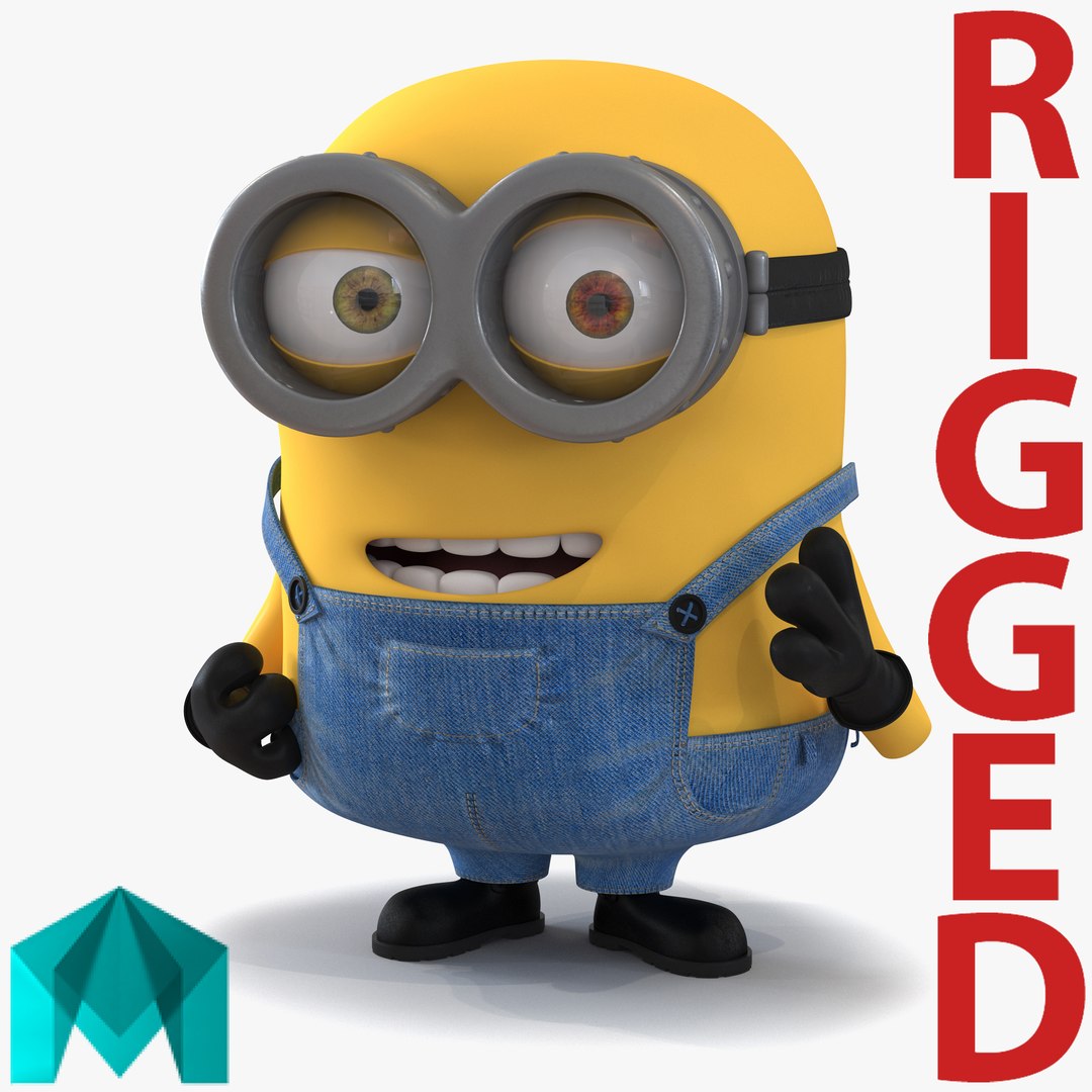 Short Two Eyed Minion Rigged for Maya 3D model preview