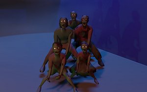 6 Zombies Asset Rigged Males Females Boy Girl Models low-poly 3D 3D