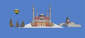 3D Turkey Landmarks Pack Hagia Sophia Maidens TowerFairy Chimneys model
