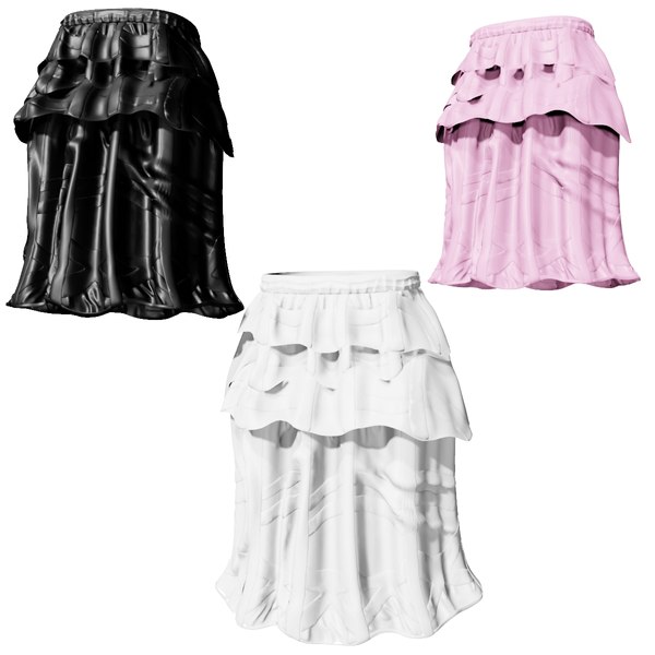 white ruffle skirt 3d