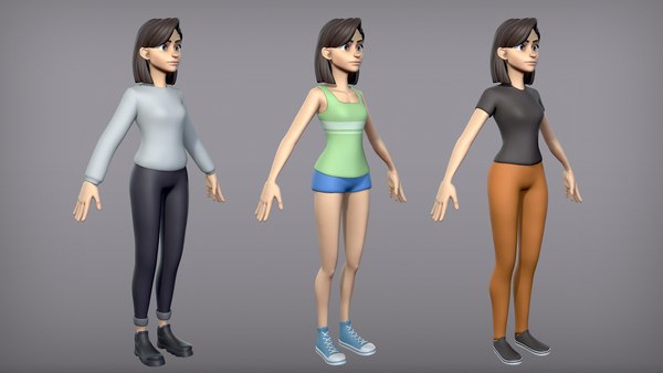 3D Cartoon Girl with 3 outfits - TurboSquid 1722388