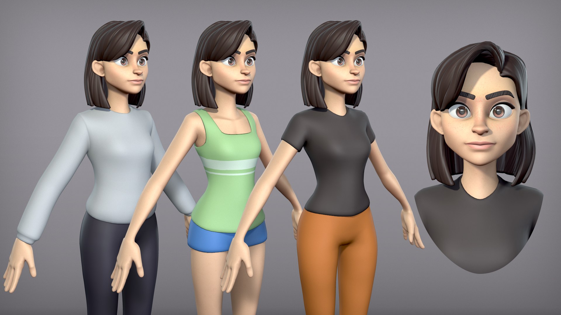 3D Cartoon Girl with 3 outfits - TurboSquid 1722388