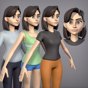 3D Cartoon Girl with 3 outfits