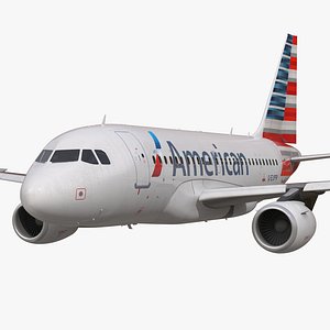 Airbus A318 American Airlines Rigged 3D Model