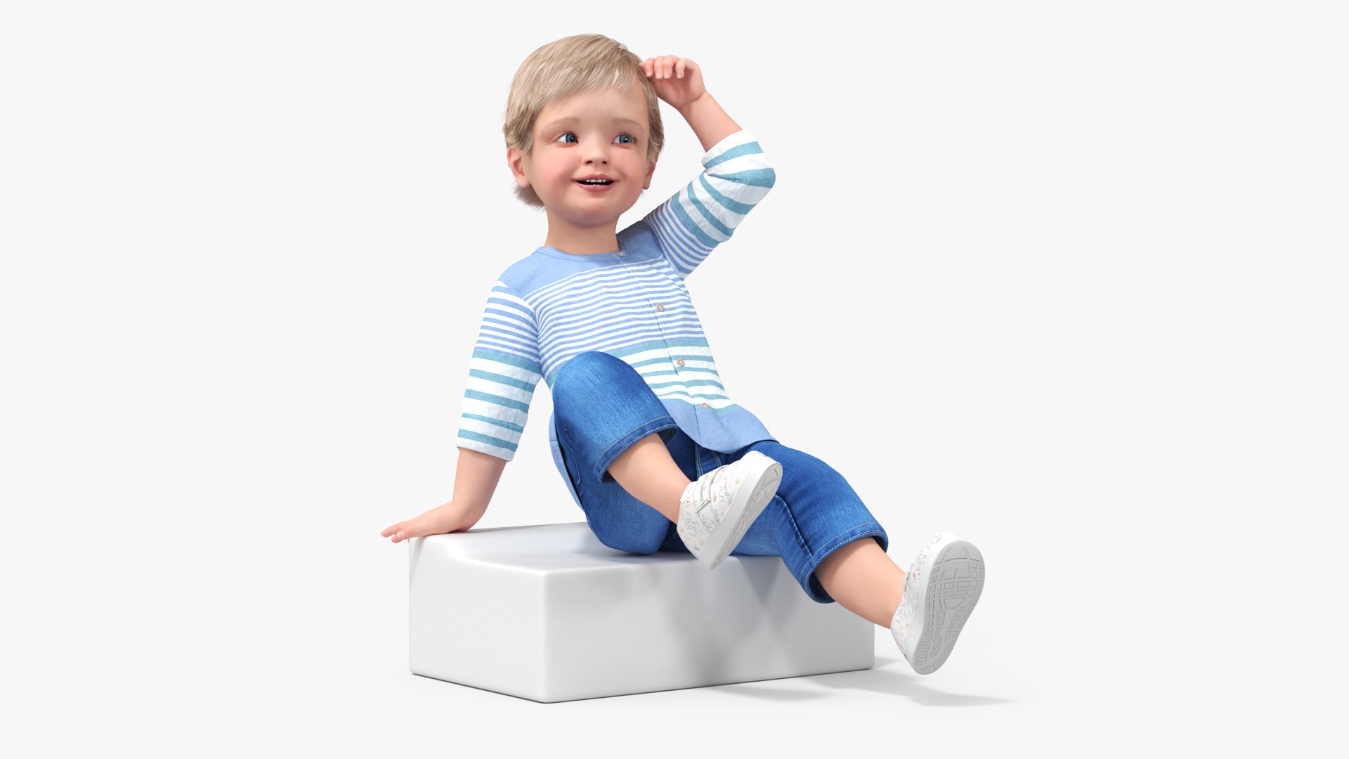 Baby in Summer Strolling Clothes Sitting Pose 3D model preview