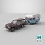 Aged Toyota land Cruiser J60 and Classic Camping Caravan 3D model