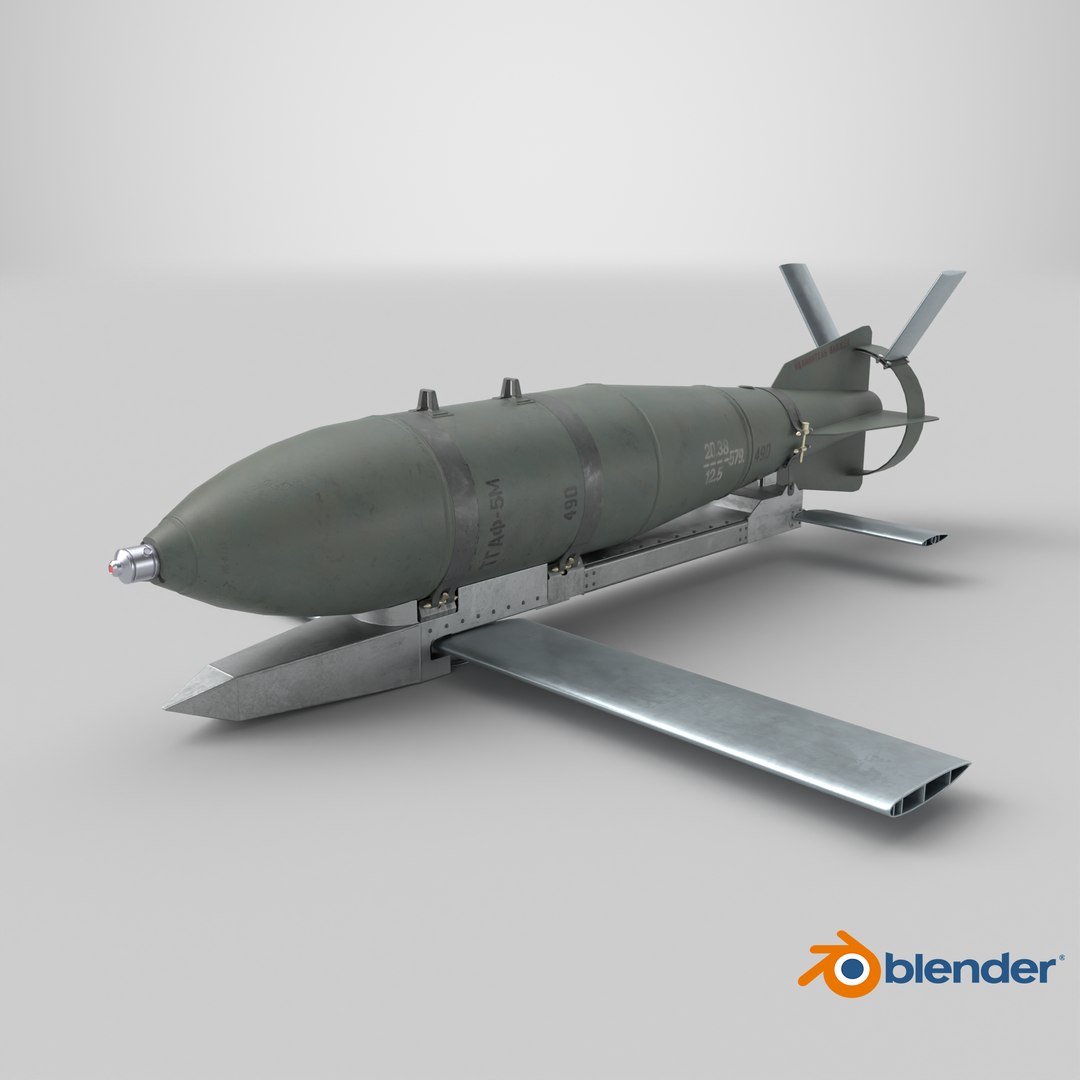 3D model Russian FAB 500 M62 Air Bomb with UMPK https://p.turbosquid.com/ts-thumb/GN/Hjzg3V/Az/stemcell_blender_cycles_render/png/1718096687/1920x1080/fit_q87/8a5067c5311e9b7358cac4231232c70217f7a300/stemcell_blender_cycles_render.jpg