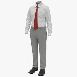3D model 3D Realistic Worn Office Suit Male Body Shape Model - Button-up Shirt - Pants - Tie - Shoes