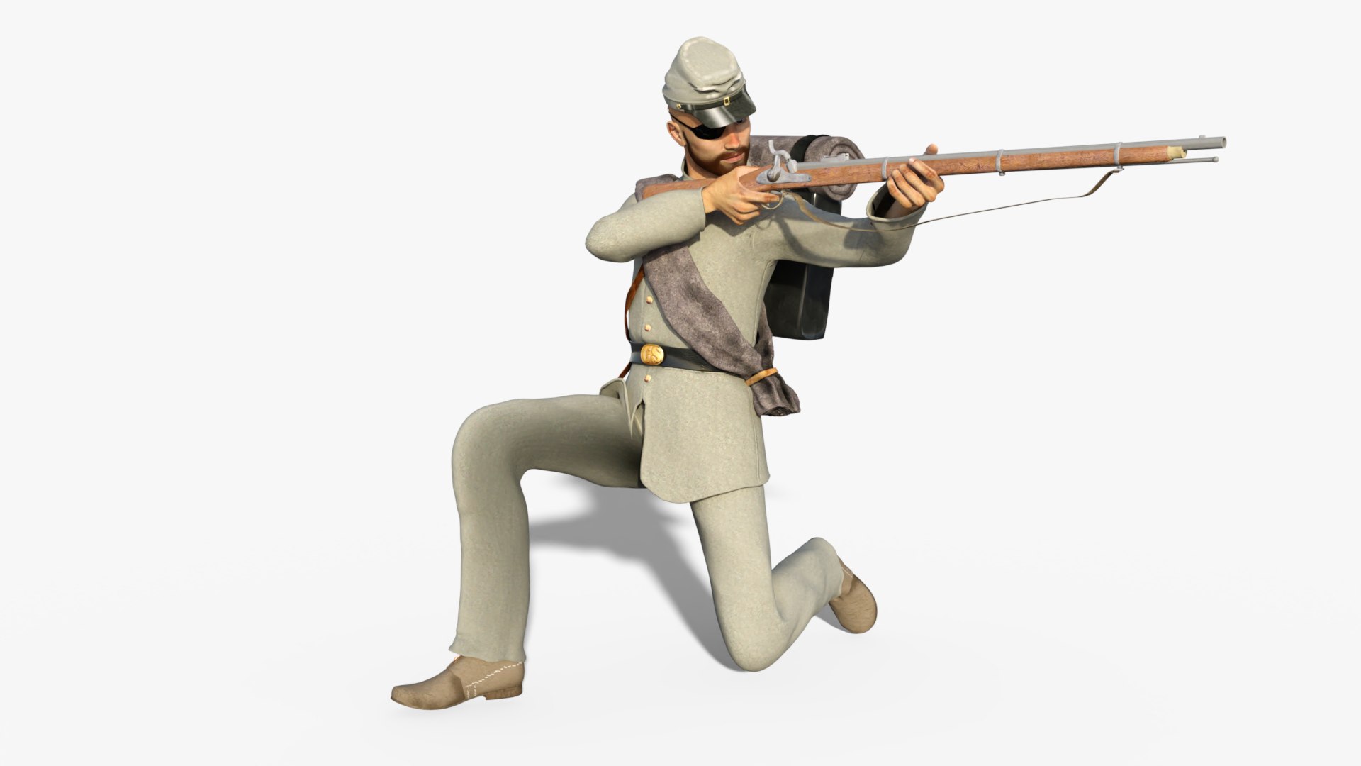 3D American Civil War Confederate Soldier - Johnny Reb Rigged Low-poly ...