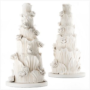 3D model Modern White Wedding Cake Flowers Bouquet Pastry