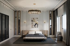 Elegant Contemporary Bedroom Interior Classic Luxury Scene