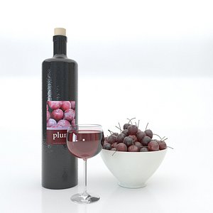 3D bottle wine glass bowl model