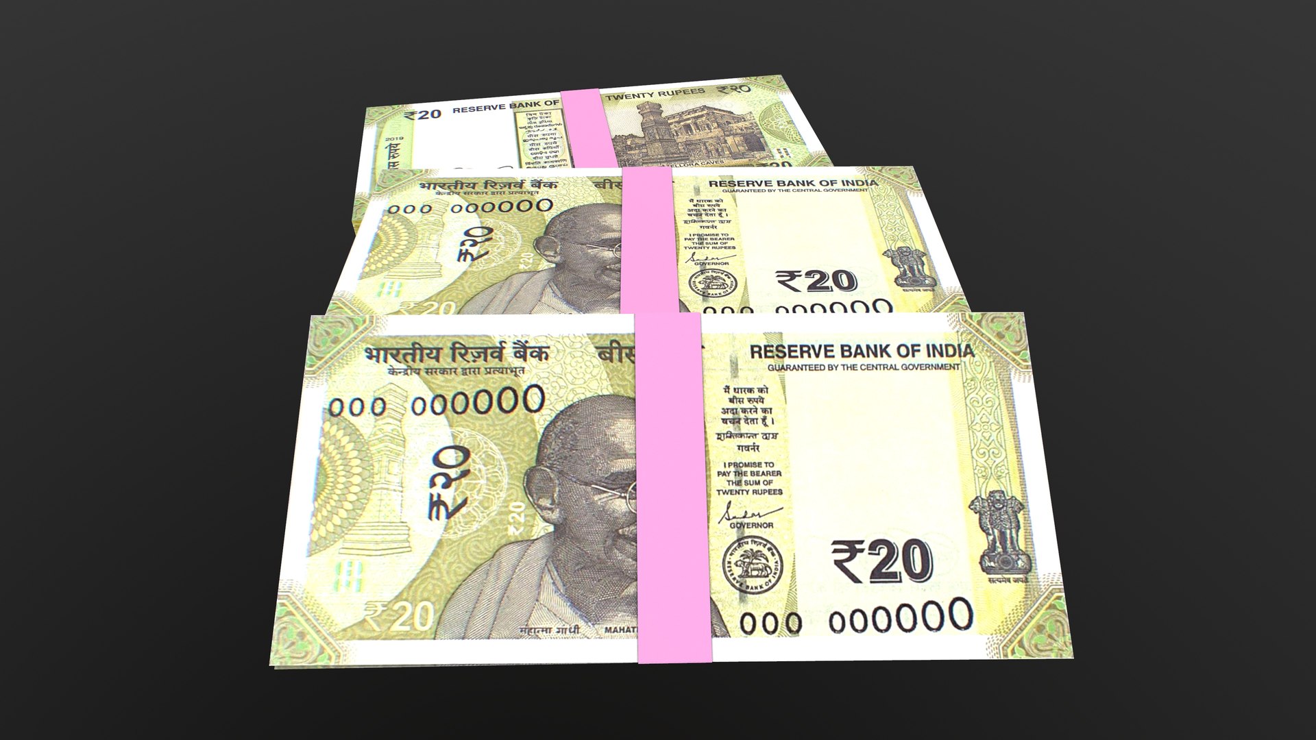 Indian 20 Note Currency Bundle AR VR PBR Modelo 3D - TurboSquid 2007246