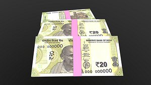 3D model Indian 20 Note Currency Bundle AR VR PBR
