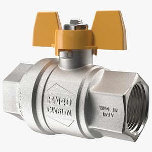 Ball Valve with Yellow Butterfly Handle 3D