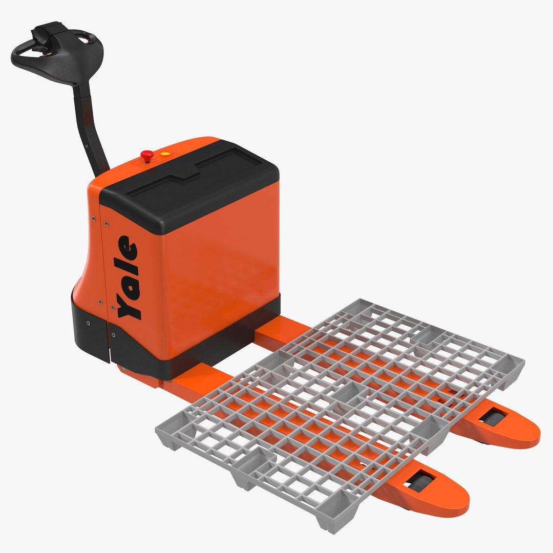Powered Pallet Jack and Plastic Pallet 3D Model 3D model preview