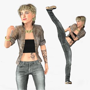 3D Realistic Rigged Fighter Woman Character 3D Model