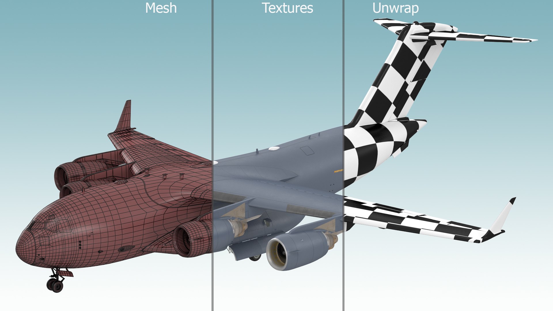 Boeing C17 Globemaster III Transport Aircraft Rigged for Maya 3D https://p.turbosquid.com/ts-thumb/GO/xY4y5Q/MB/boeingc17globemasteriiitransportaircraftriggedformaya3dsmodel025/jpg/1680183679/1920x1080/fit_q87/a6335966b170d14c1f6c3f2cce6c82a122c66de0/boeingc17globemasteriiitransportaircraftriggedformaya3dsmodel025.jpg
