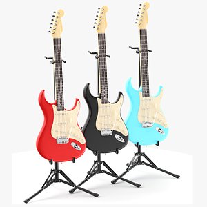 Three Detailed Electric Guitars